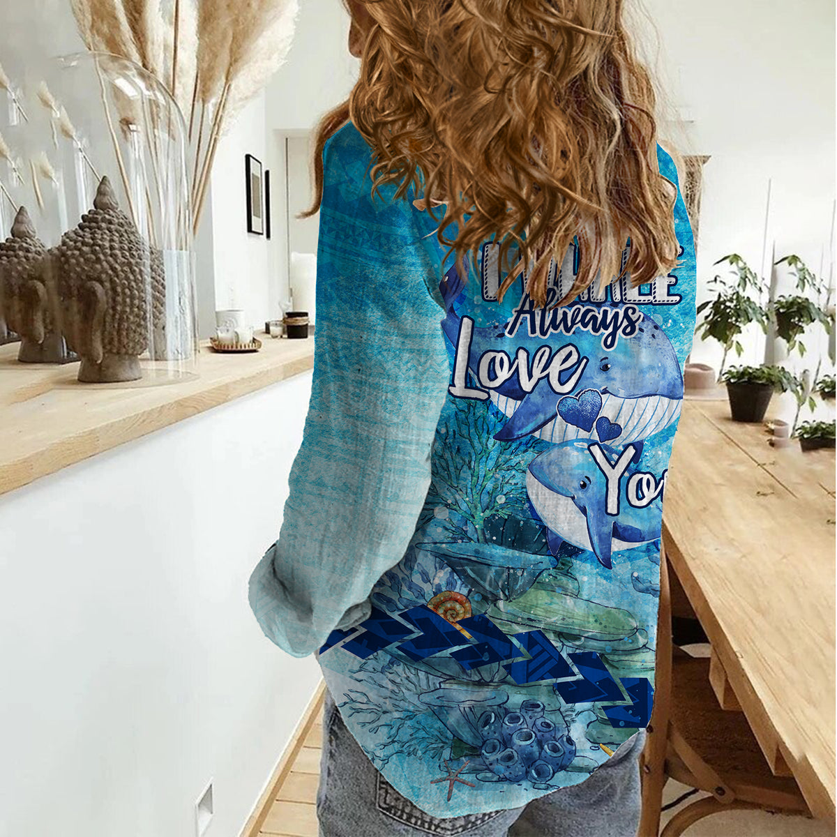 Mother and Baby Whale Mix Polynesian Style Women Casual Shirt TS07 - Wonder Print Shop