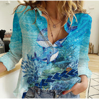 Mother and Baby Whale Mix Polynesian Style Women Casual Shirt TS07 - Wonder Print Shop