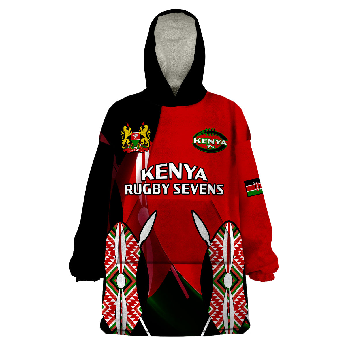 (Custom Text And Number) Kenya Rugby Sevens Sporty Version Wearable Blanket Hoodie - Wonder Print Shop