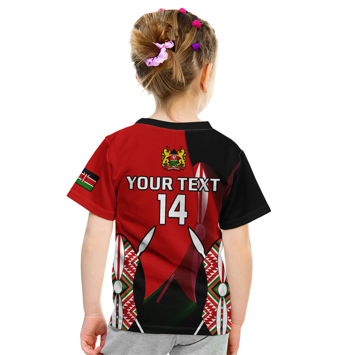 (Custom Text And Number) Kenya Rugby Sevens Sporty Version Kid T Shirt - Wonder Print Shop