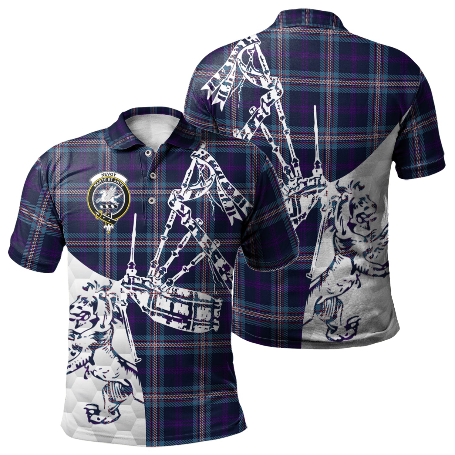 scottish-nevoy-clan-crest-tartan-polo-shirt-lion-and-bagpipes-style