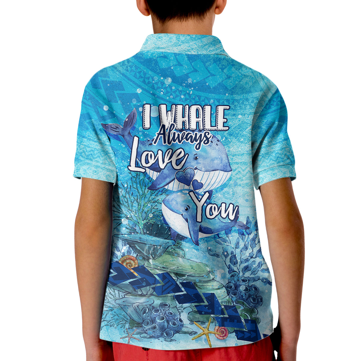 Mother and Baby Whale Mix Polynesian Style Polo Shirt for Kid TS07 - Wonder Print Shop