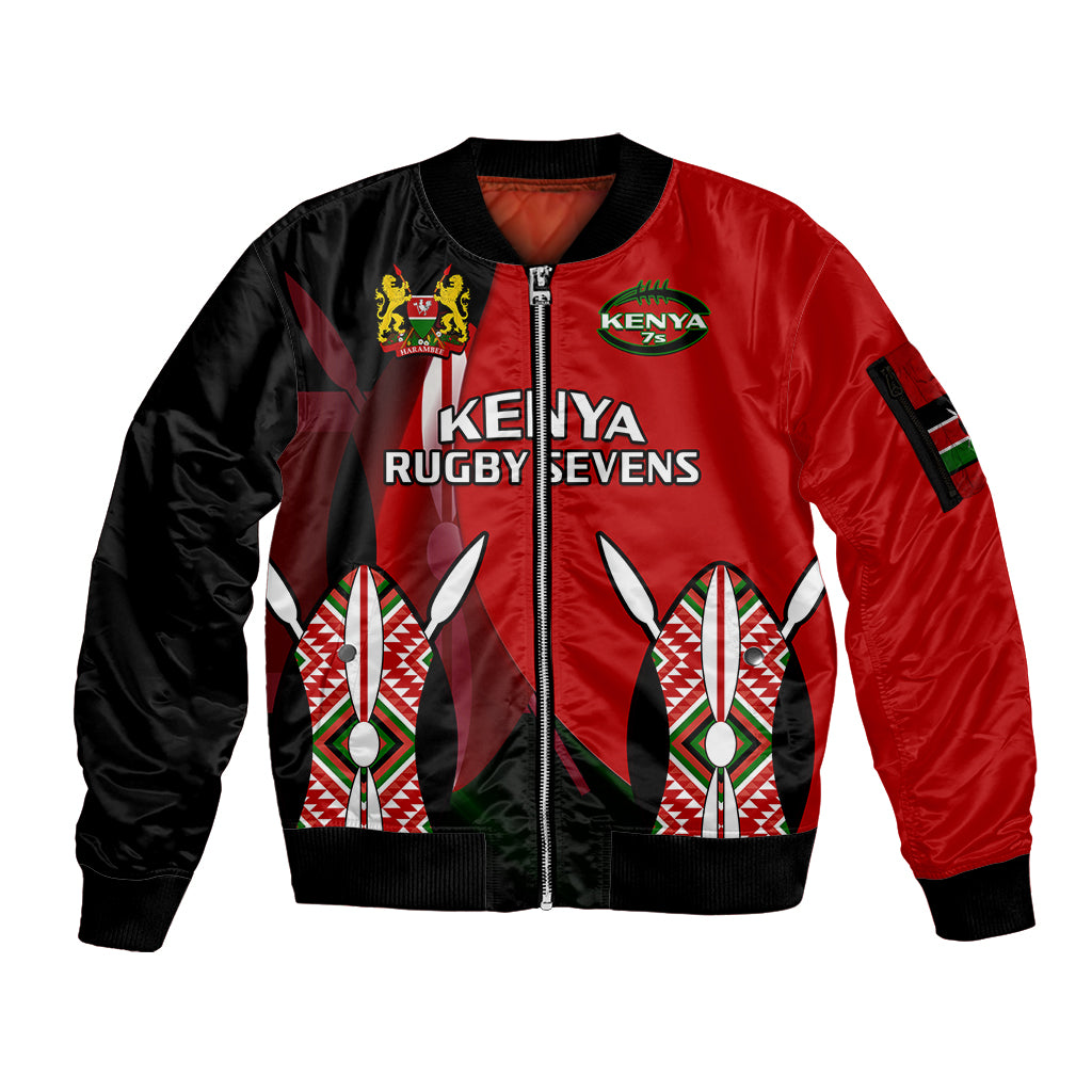 (Custom Text And Number) Kenya Rugby Sevens Sporty Version Sleeve Zip Bomber Jacket - Wonder Print Shop