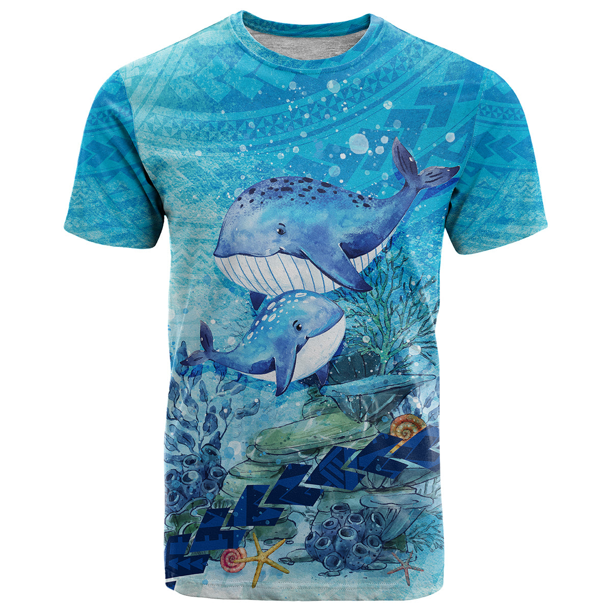 Mother and Baby Whale Mix Polynesian Style T Shirt TS07 - Wonder Print Shop