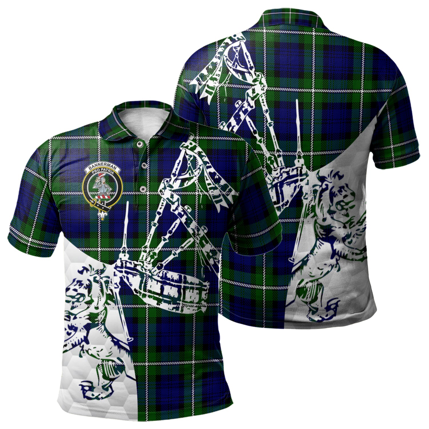 scottish-bannerman-clan-crest-tartan-polo-shirt-lion-and-bagpipes-style