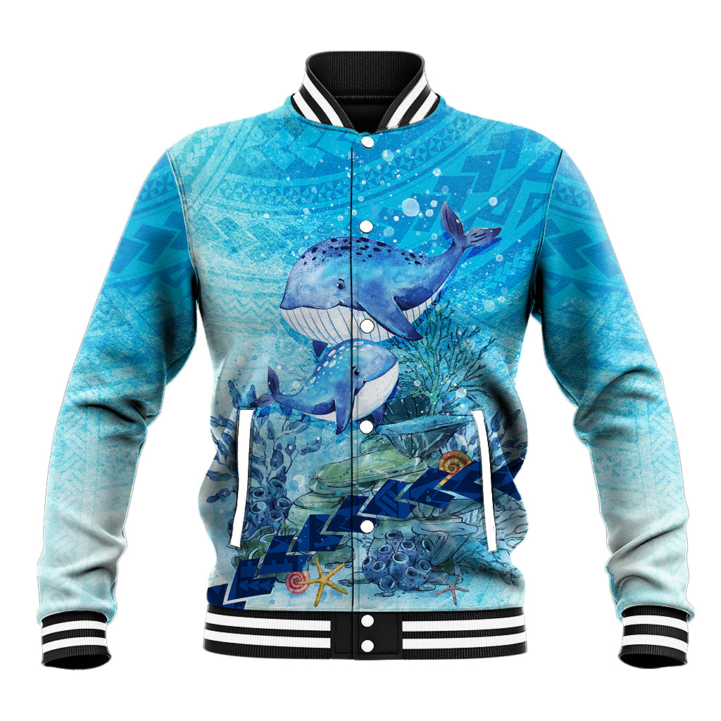 Mother and Baby Whale Mix Polynesian Style Baseball Jacket TS07 - Wonder Print Shop