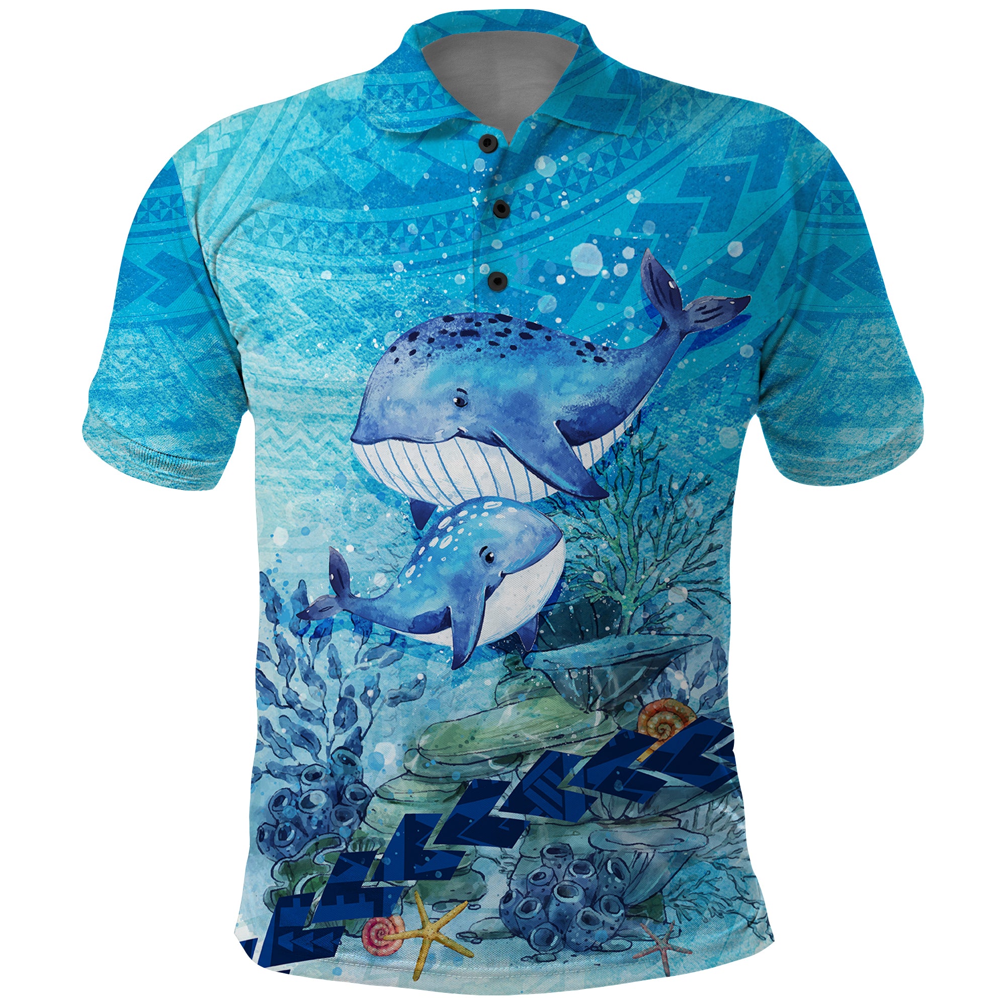 Mother and Baby Whale Mix Polynesian Style Polo Shirt TS07 - Wonder Print Shop