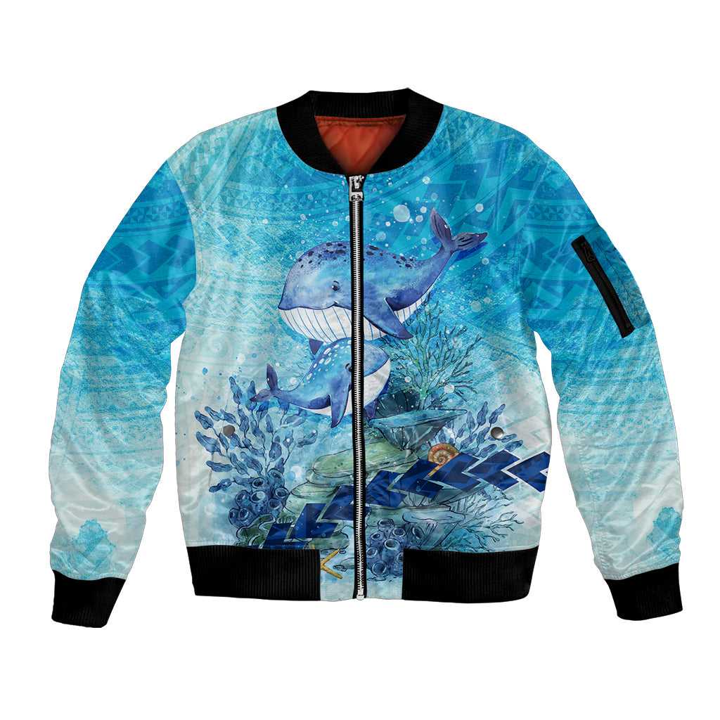 Mother and Baby Whale Mix Polynesian Style Sleeve Zip Bomber Jacket TS07 - Wonder Print Shop