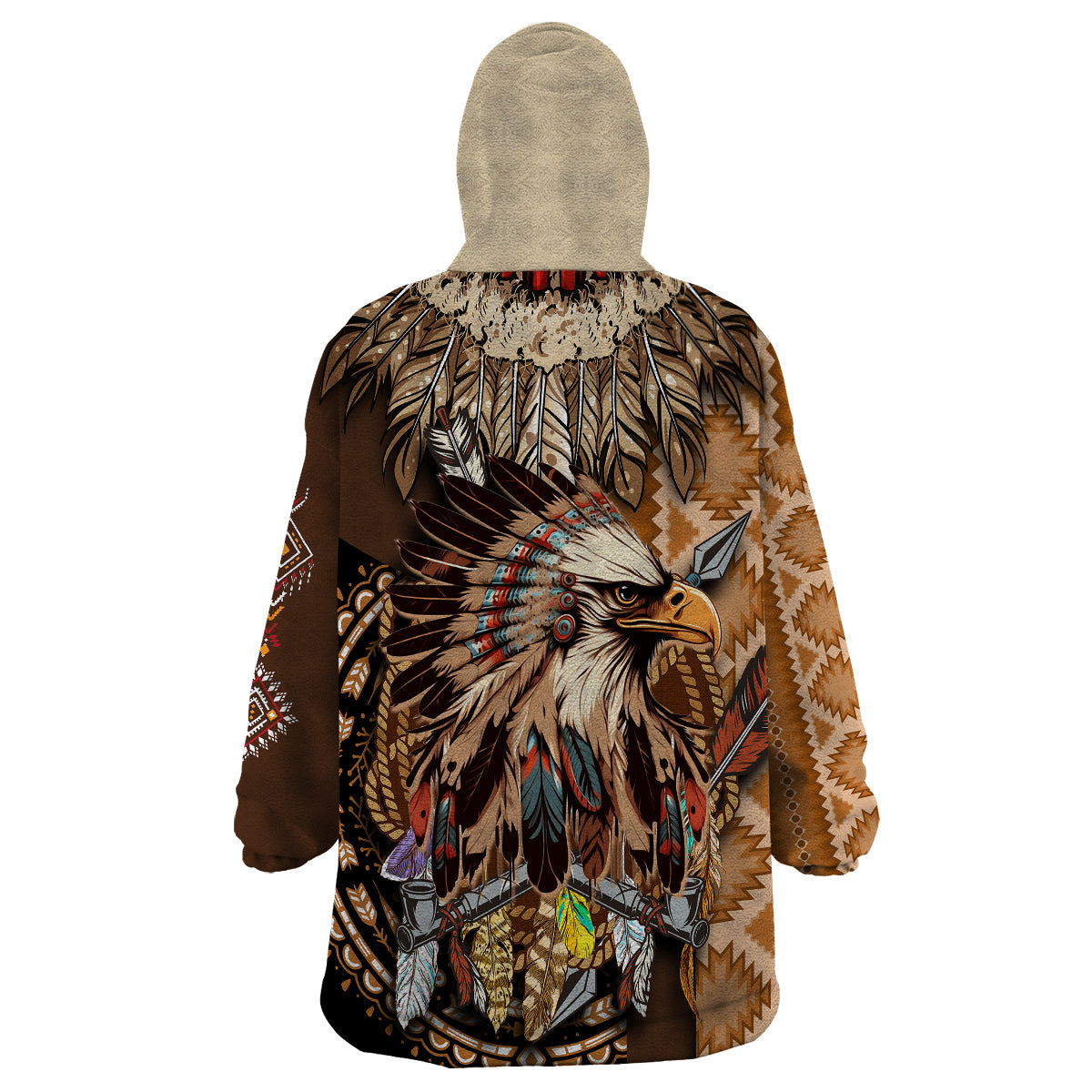 Native American Eagle Warrior Headdress Feathers Wearable Blanket Hoodie - Wonder Print Shop