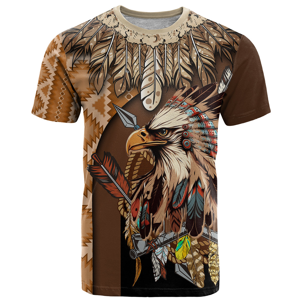 Native American Eagle Warrior Headdress Feathers T Shirt - Wonder Print Shop