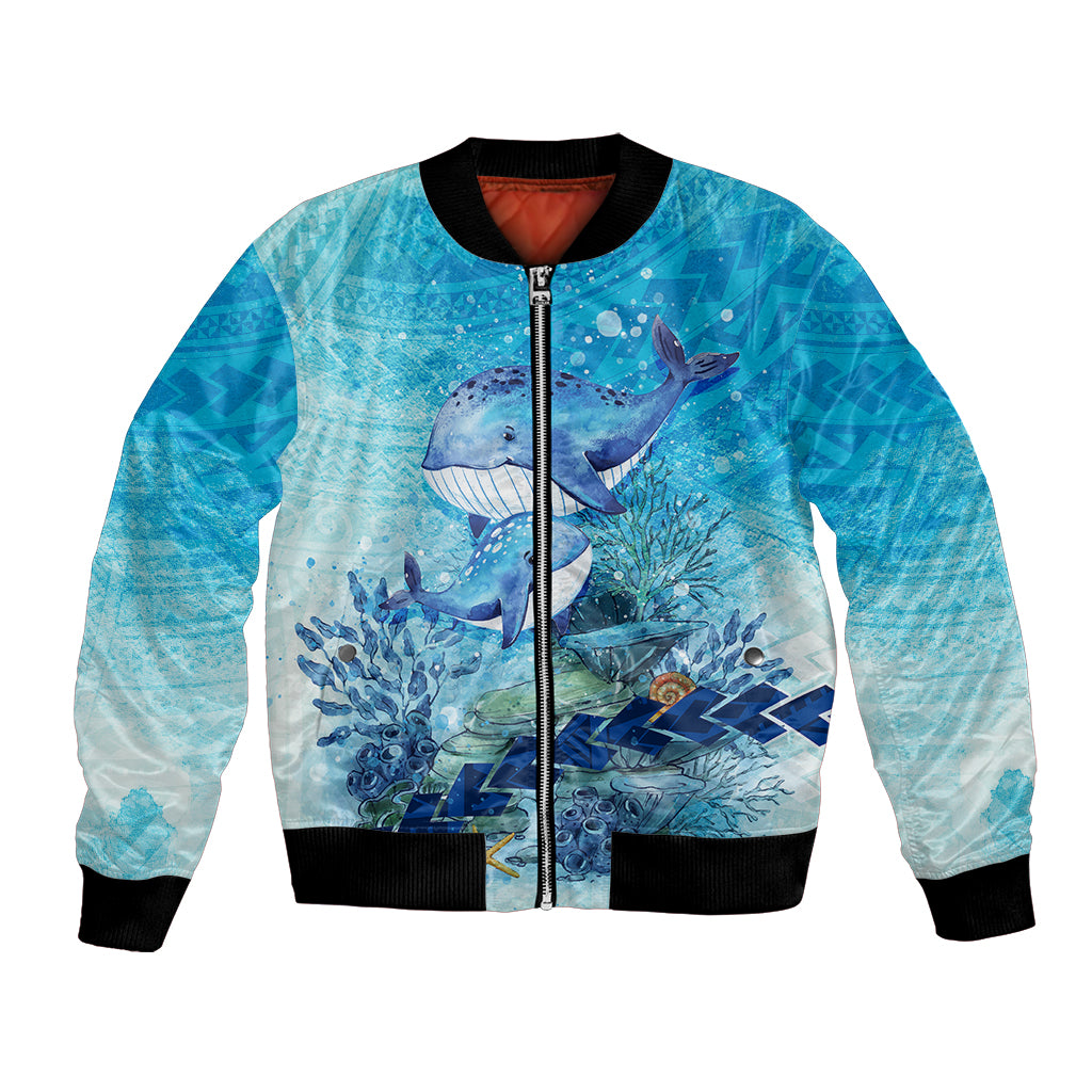 Mother and Baby Whale Mix Polynesian Style Bomber Jacket TS07 - Wonder Print Shop
