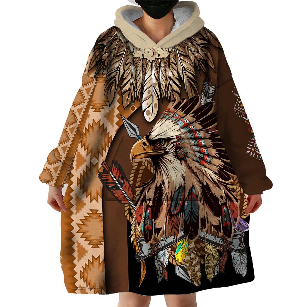 Native American Eagle Warrior Headdress Feathers Wearable Blanket Hoodie - Wonder Print Shop