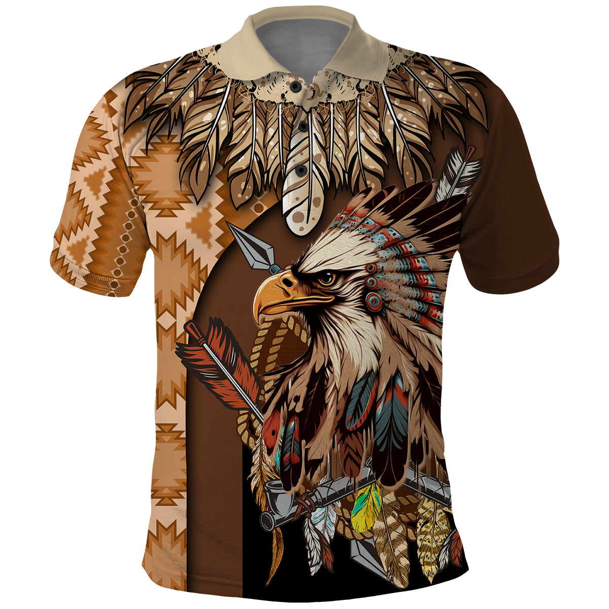 Native American Eagle Warrior Headdress Feathers Polo Shirt - Wonder Print Shop