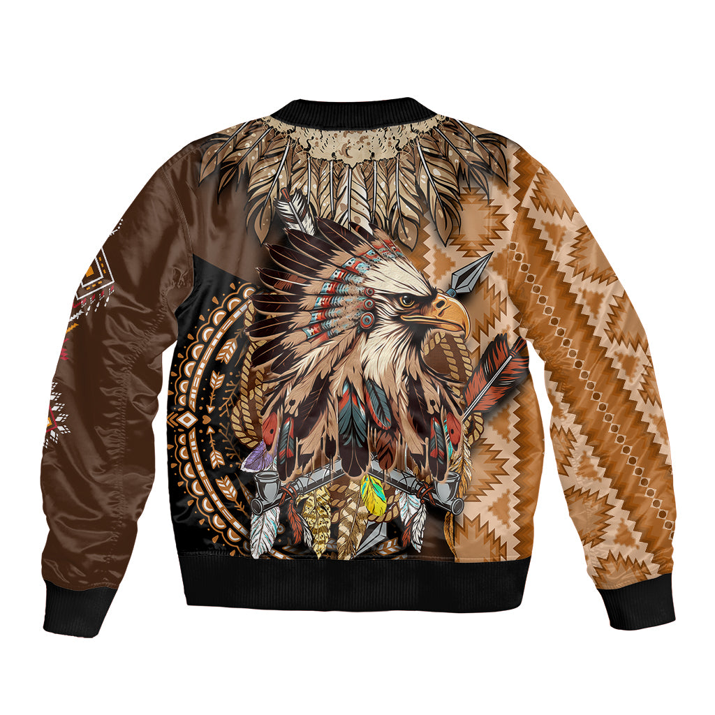 Native American Eagle Warrior Headdress Feathers Sleeve Zip Bomber Jacket - Wonder Print Shop