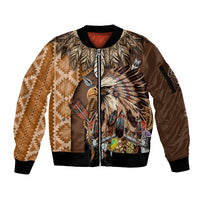 Native American Eagle Warrior Headdress Feathers Sleeve Zip Bomber Jacket - Wonder Print Shop