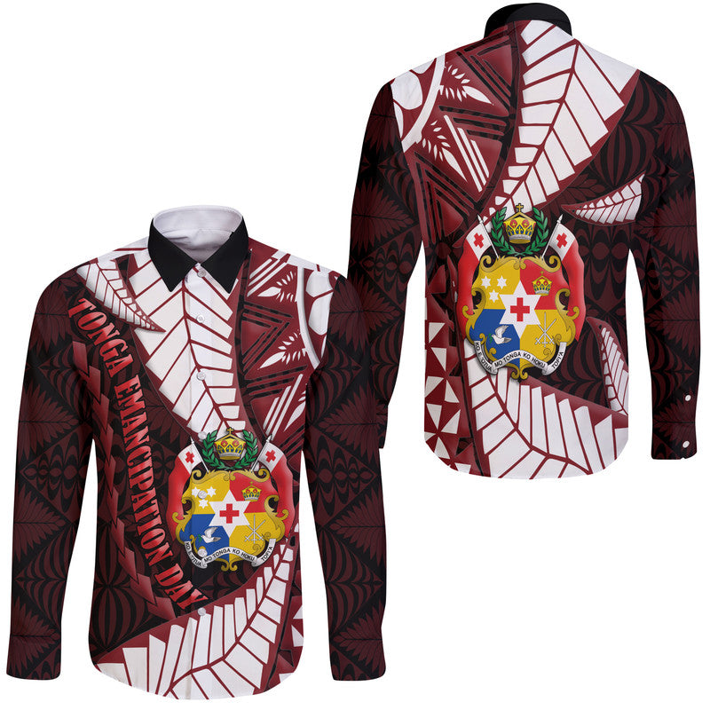 Tonga Emancipation Day Hawaii Long Sleeve Button Shirt Kupesi Pattern No.2 Black - Wonder Print Shop