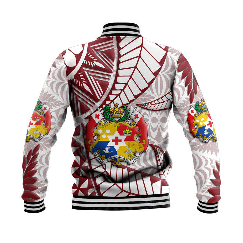 Tonga Emancipation Day Baseball Jacket Kupesi Pattern No.2 White LT9 - Wonder Print Shop