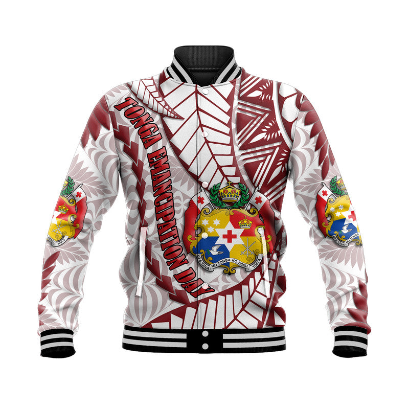 Tonga Emancipation Day Baseball Jacket Kupesi Pattern No.2 White LT9 - Wonder Print Shop