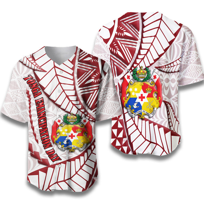 Tonga Emancipation Day Baseball Jersey Kupesi Pattern No.2 White LT9 - Wonder Print Shop