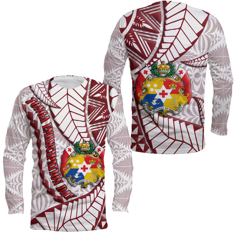 Tonga Emancipation Day Long Sleeve Shirt Kupesi Pattern No.2 White - Wonder Print Shop