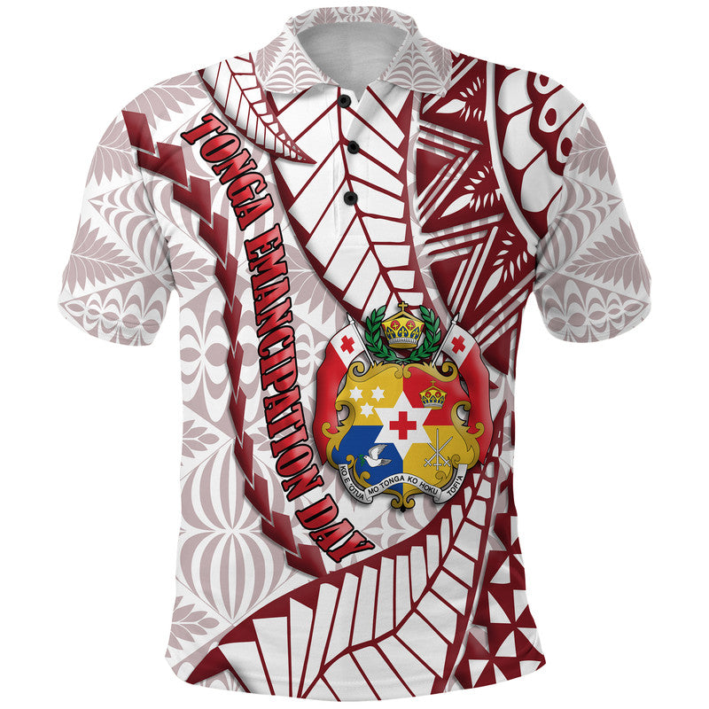 Tonga Polo Shirt Emancipation Day Kupesi Pattern No.2 White - Wonder Print Shop
