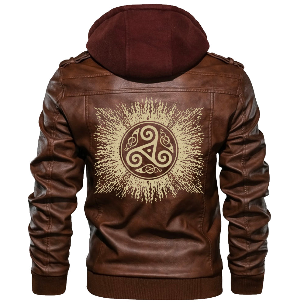 Viking Zipper Leather Jacket - Triskele RLT12 - Wonder Print Shop