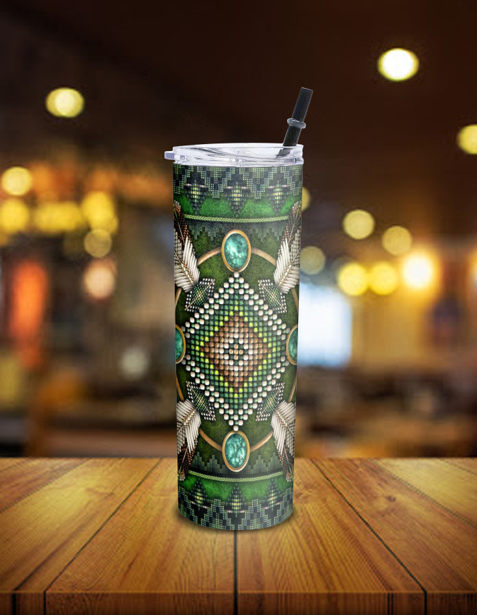 Naumaddic Arts Green Native American Skinny Tumbler LT10 - Wonder Print Shop