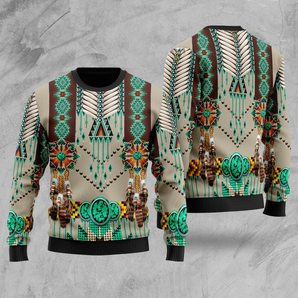 Native American Green Pattern Breastplate Sweater LT10 - Wonder Print Shop