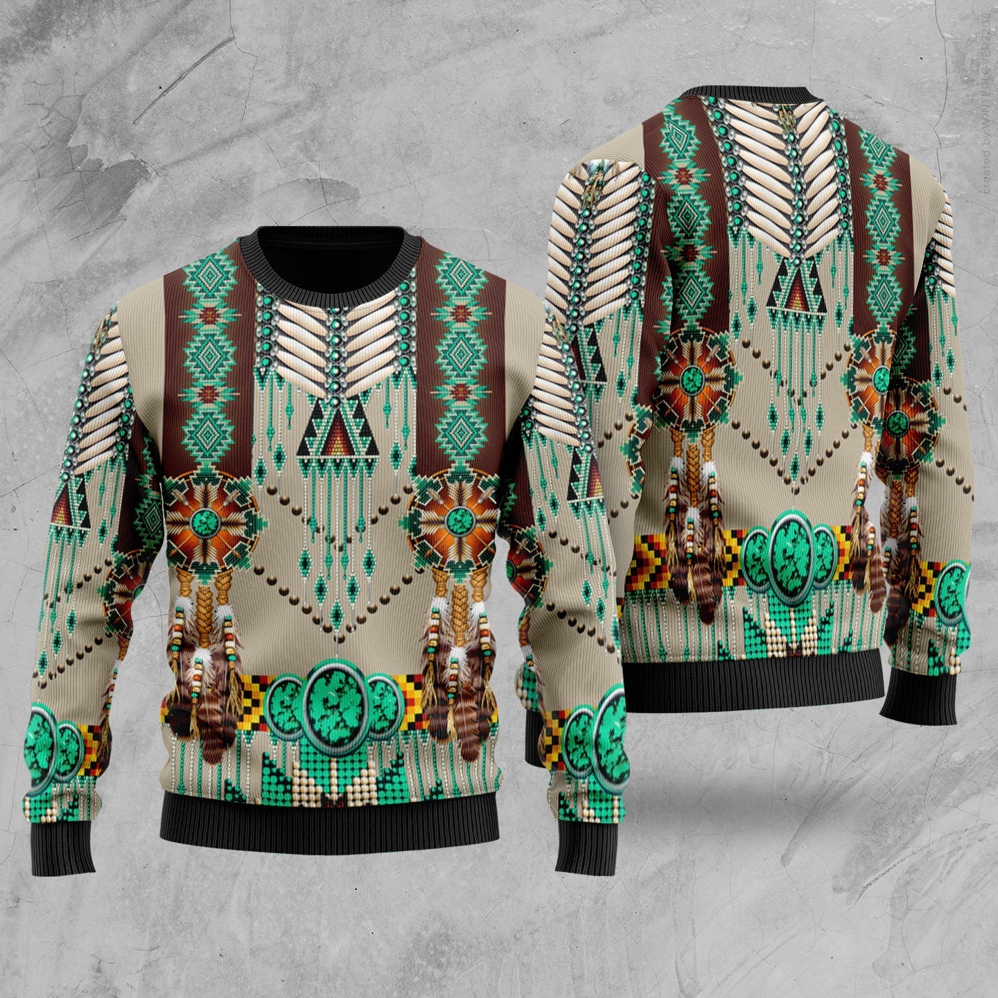 Native American Green Pattern Breastplate Sweater LT10 - Wonder Print Shop