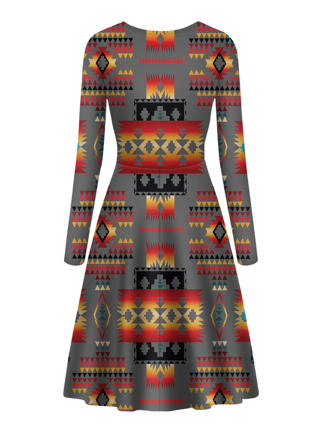 gray-pattern-native-american-long-sleeve-dress