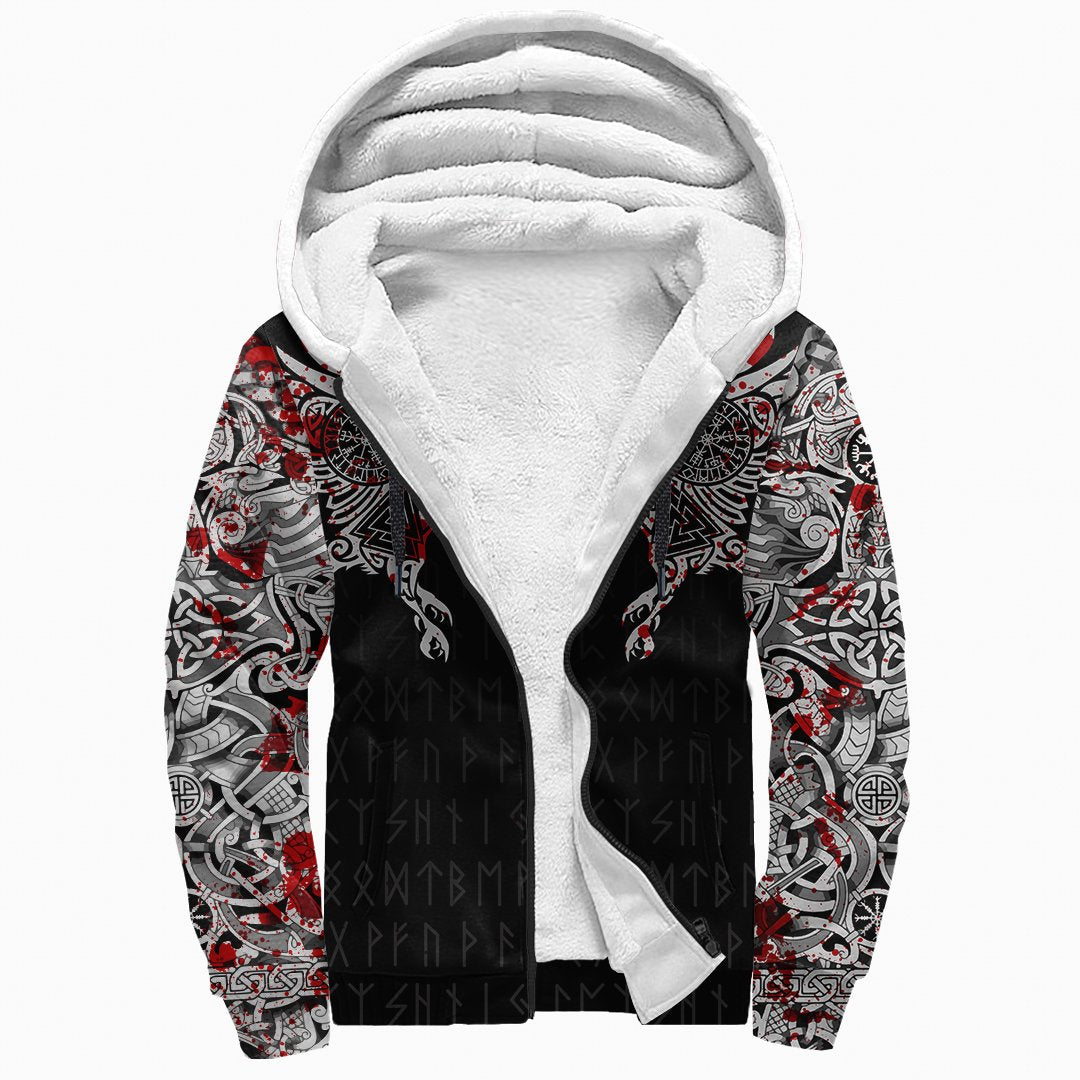 Viking Raven Tatoo Blood Ver 2 Sherpa Hoodie A15 RLT12 - Wonder Print Shop