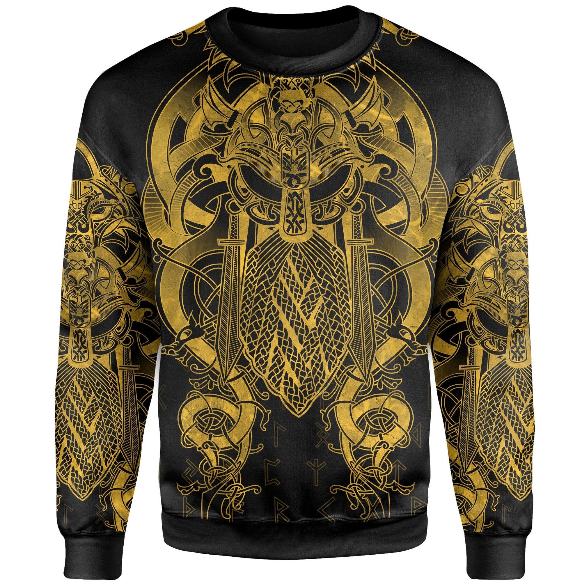 Viking Sweatshirt - Fenrir and Tyr Tattoo Gold Version RLT12 - Wonder Print Shop