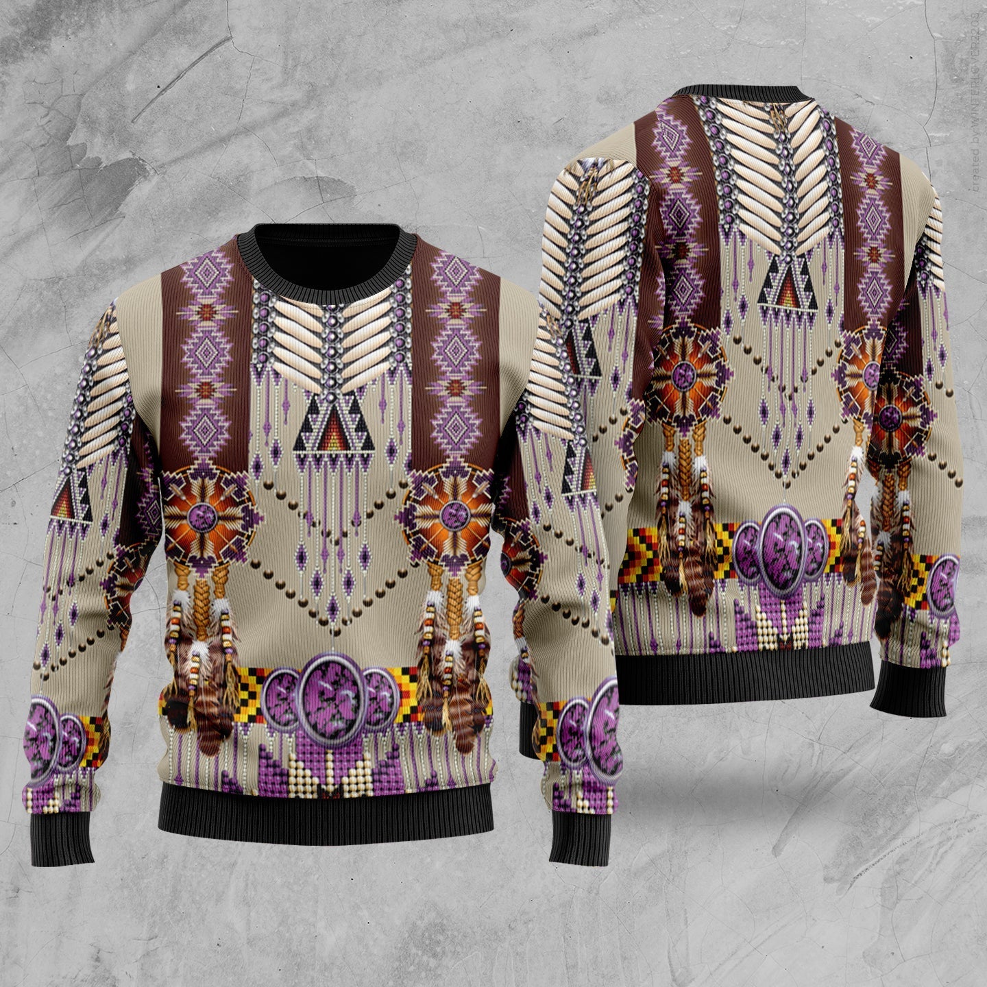 Native American Purple Pattern Breastplate Sweater LT10 - Wonder Print Shop