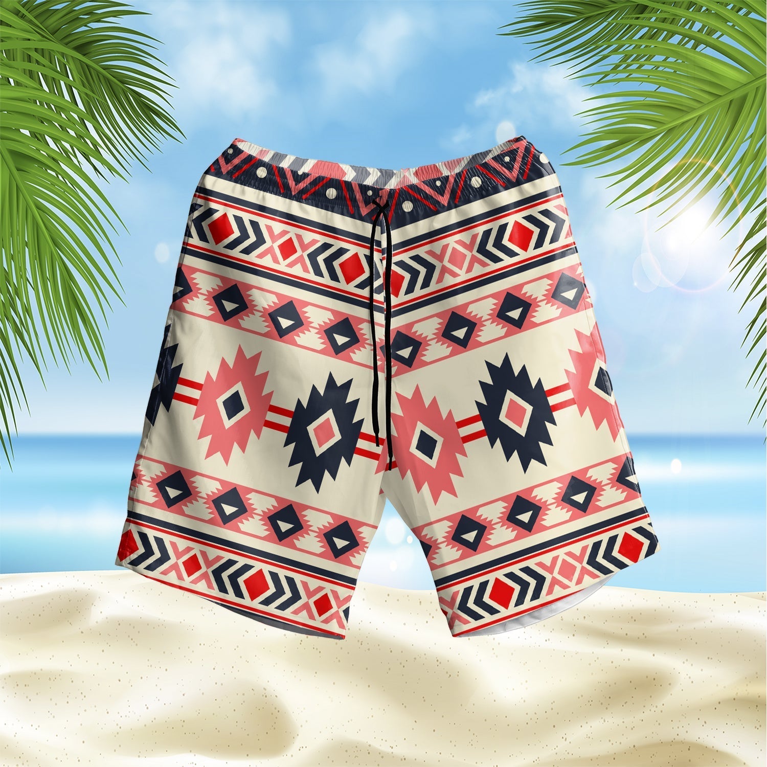 native-american-pink-and-navy-pattern-hawaiian-shorts