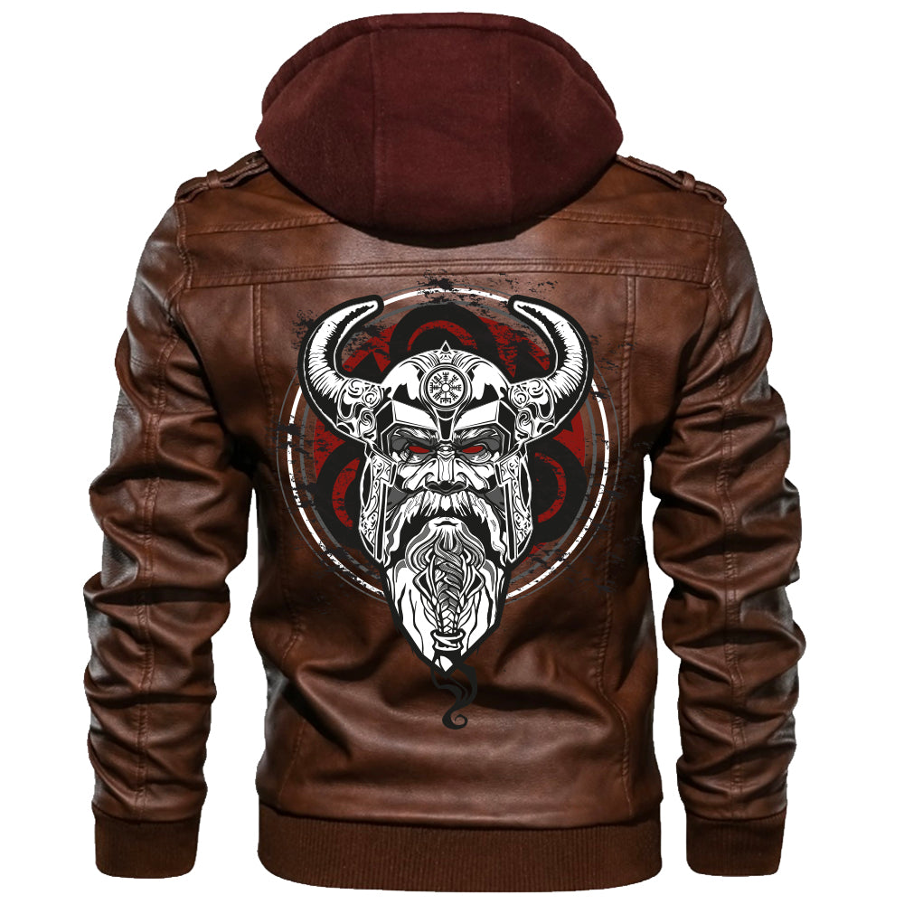 Viking Zipper Leather Jacket - Odin Rune RLT12 - Wonder Print Shop