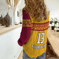 (Custom Text and Number) Sri Lanka Women Casual Shirt Traditional Pattern and Lion Flag LT13 - Wonder Print Shop
