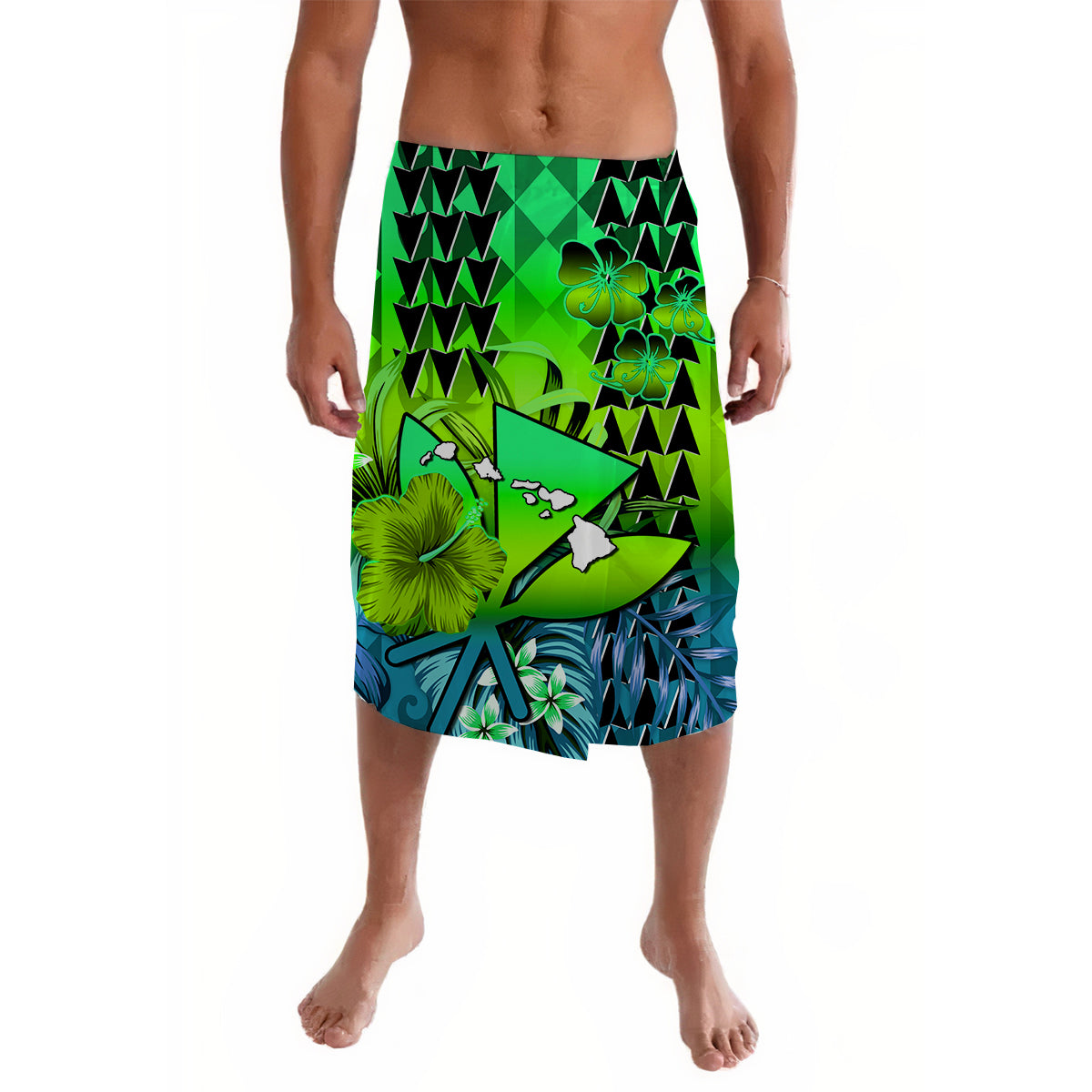 Hawaii Flowers Lavalava Green Tribal Pattern Hawaiian LT13 - Wonder Print Shop