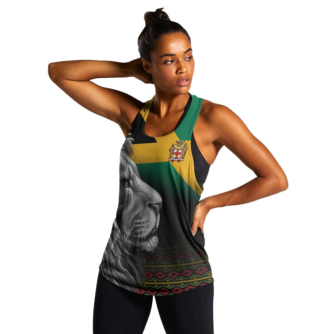 Jamaica Lion Women Racerback Tank Jamaican Pattern Version Black LT13 - Wonder Print Shop