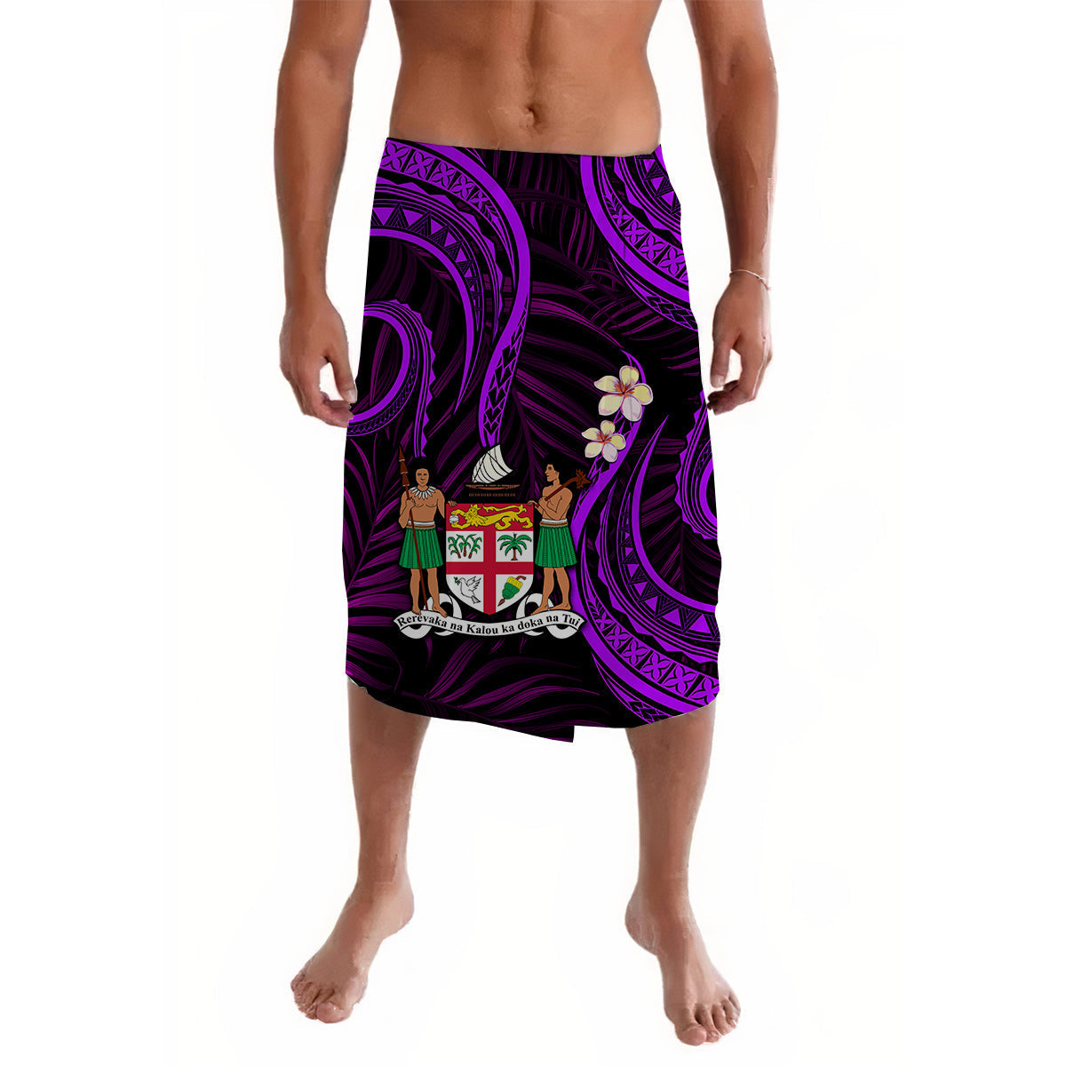 Fiji Coat of Arms Lavalava Polynesian Mix Purple Coconut Pattern LT13 - Wonder Print Shop