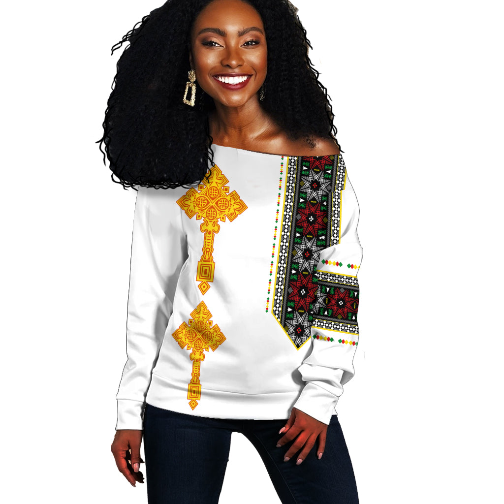 Ethiopia Tibeb Off Shoulder Sweater Ethiopian Cross Fashion LT13 - Wonder Print Shop