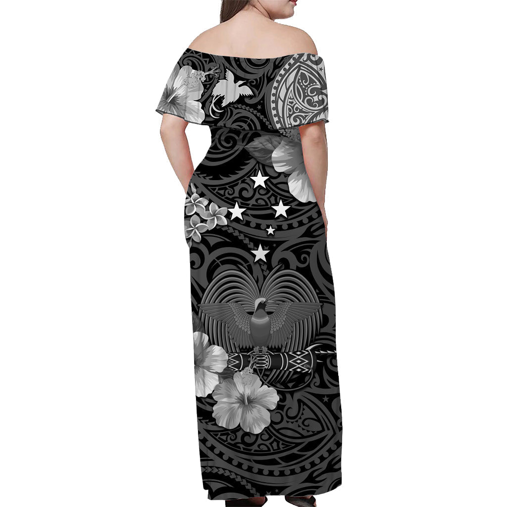 papua-new-guinea-off-shoulder-long-dress-polynesia-raggiana-bird-of-paradise-gray