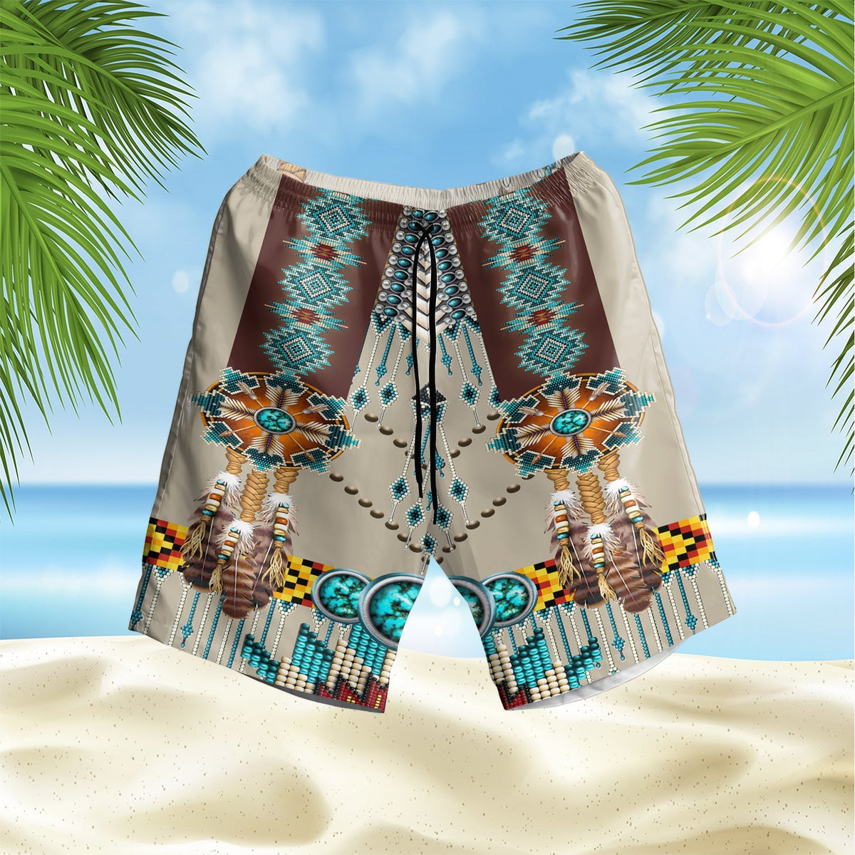 native-american-turquoise-blue-pattern-hawaiian-shorts