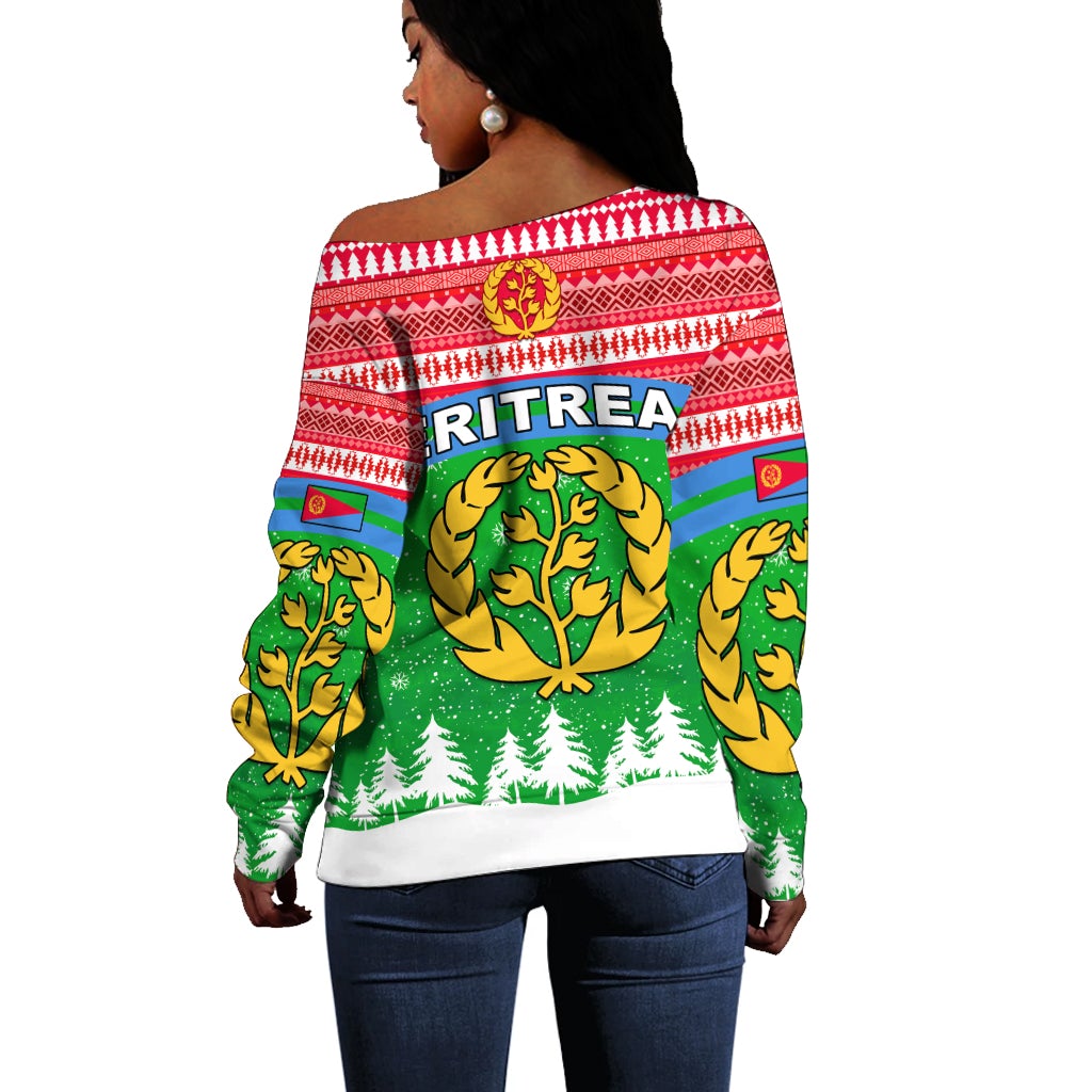 (Custom Personalised) Eritrea Off Shoulder Sweater Merry Christmas Mix African Pattern LT13 - Wonder Print Shop