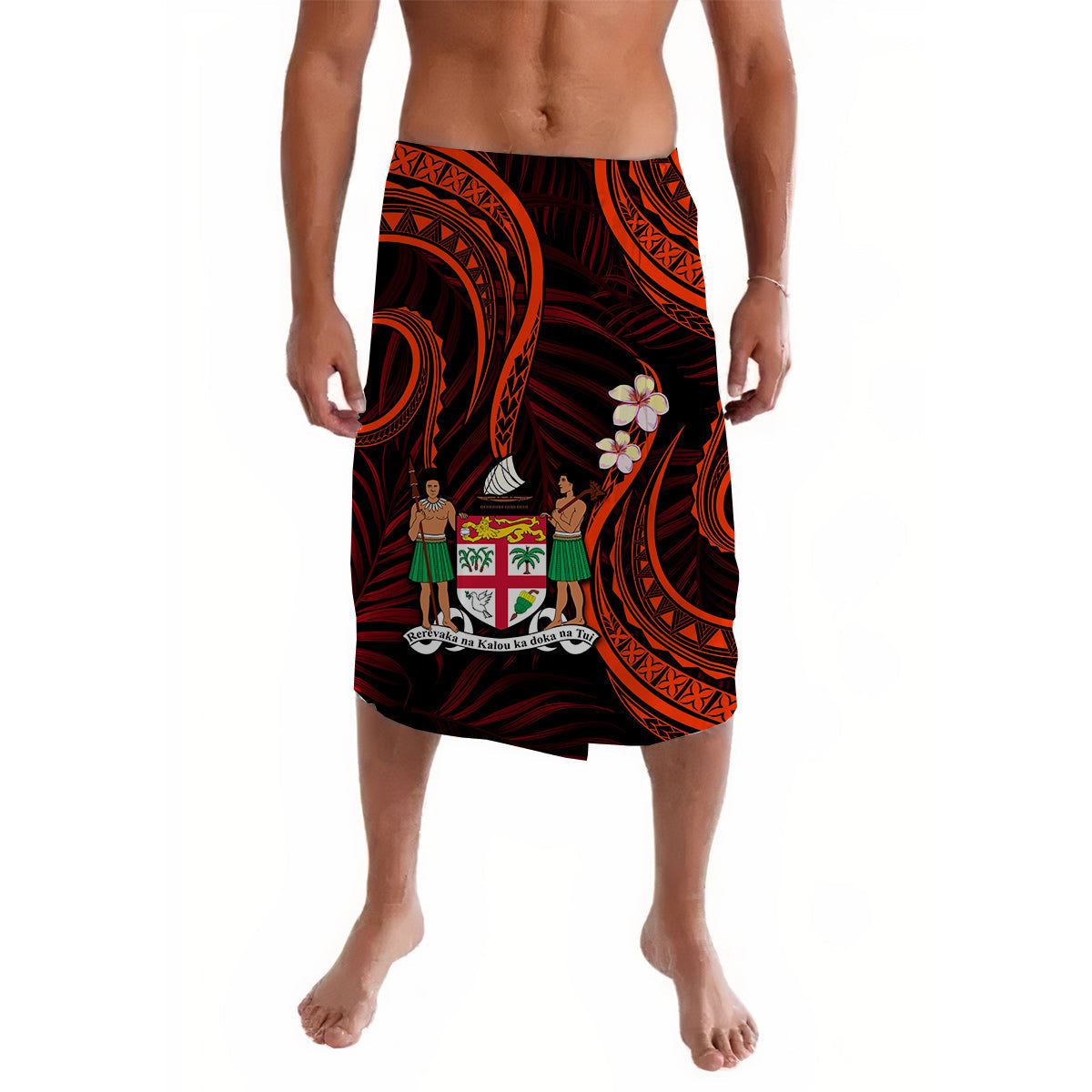 Fiji Coat of Arms Lavalava Polynesian Mix Red Coconut Pattern LT13 - Wonder Print Shop