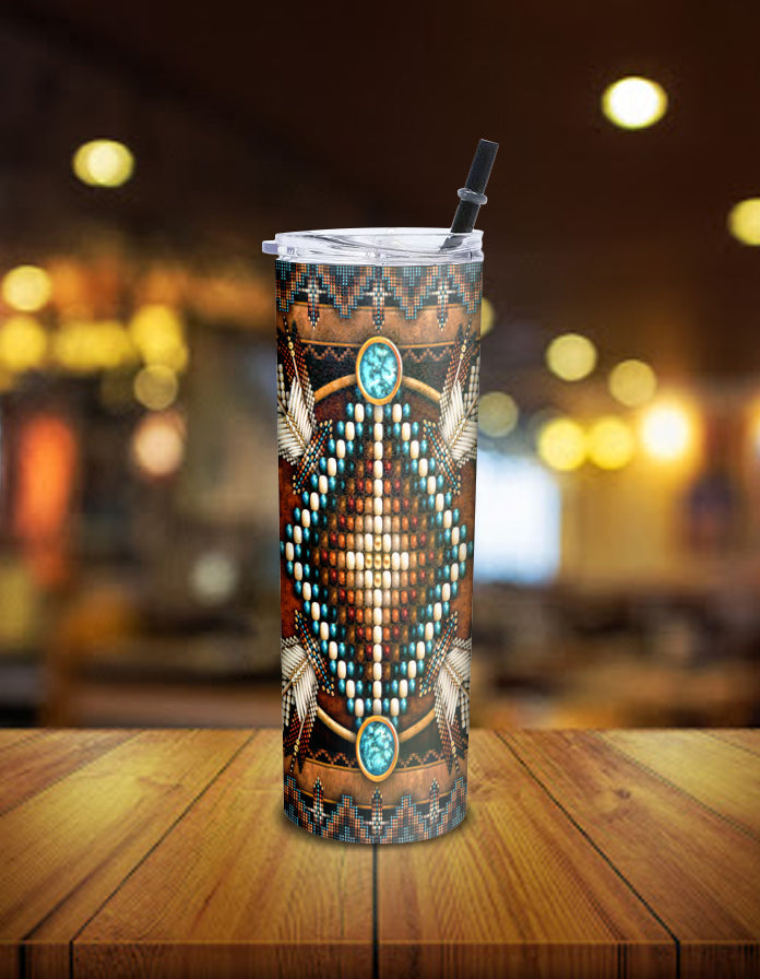 Mandala Brown Native American Skinny Tumbler LT10 - Wonder Print Shop