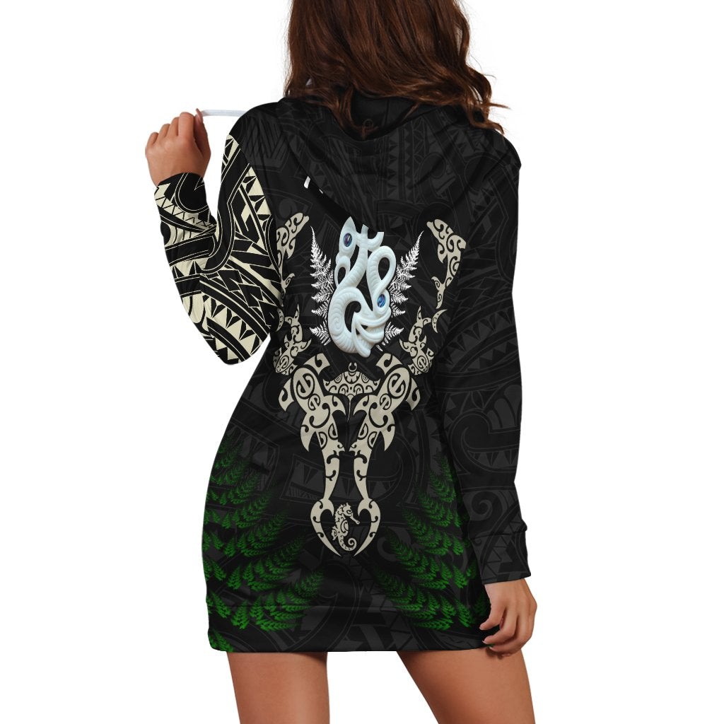 Aotearoa Fern Hoodie Dress Maori Manaia and Fish LT13 - Wonder Print Shop