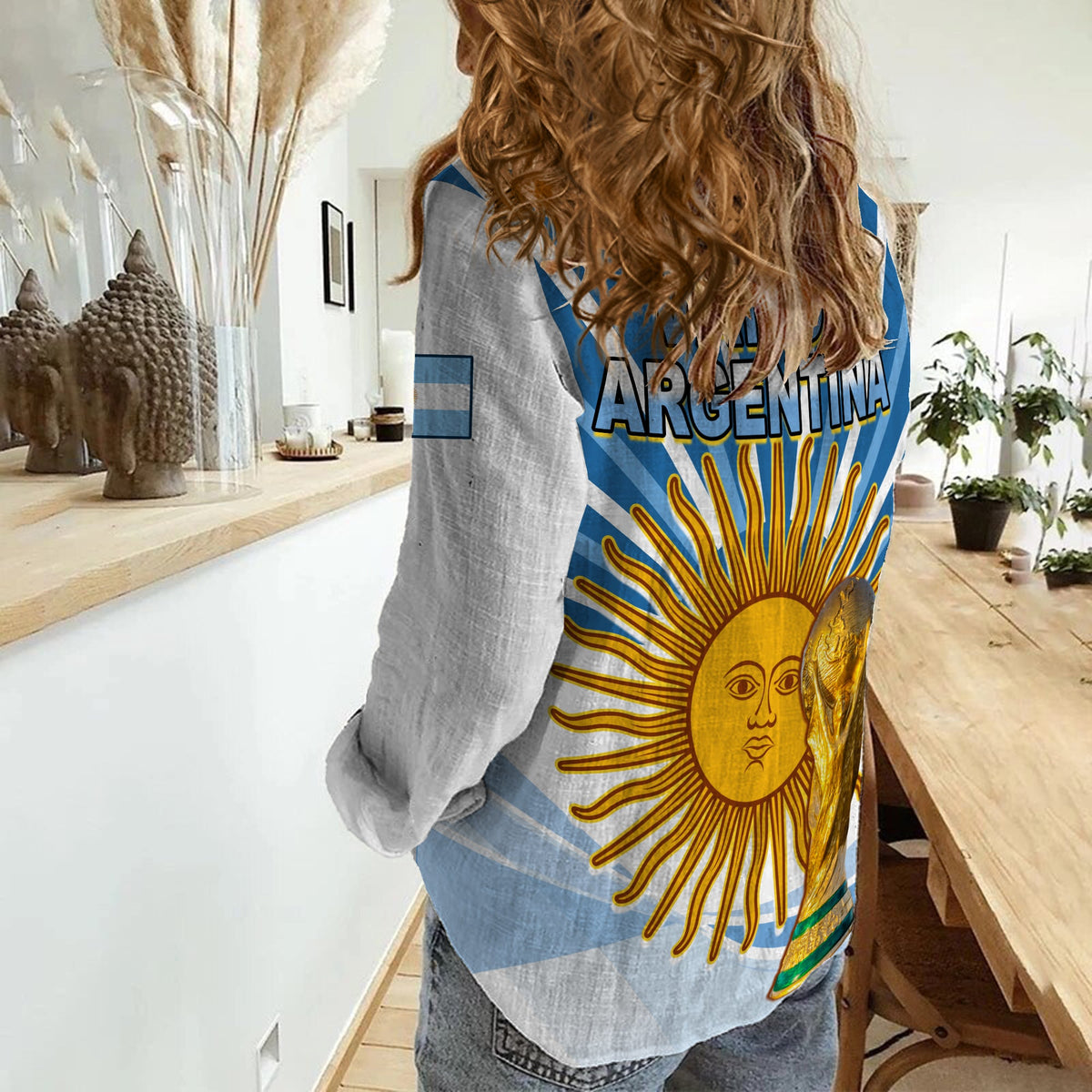Argentina Football Women Casual Shirt The Sun WC2022 Soccer Vamos La Albiceleste LT13 - Wonder Print Shop
