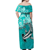 custom-personalised-hawaii-off-shoulder-long-dress-polynesia-turquoise-sea-turtle-honu-and-hammerhead-shark