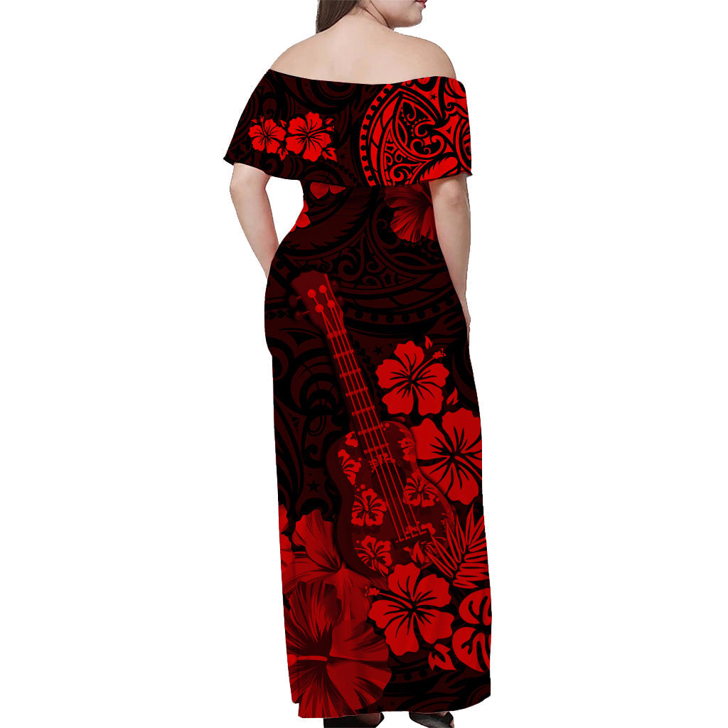 hawaii-off-shoulder-long-dress-polynesia-red-ukulele-flowers