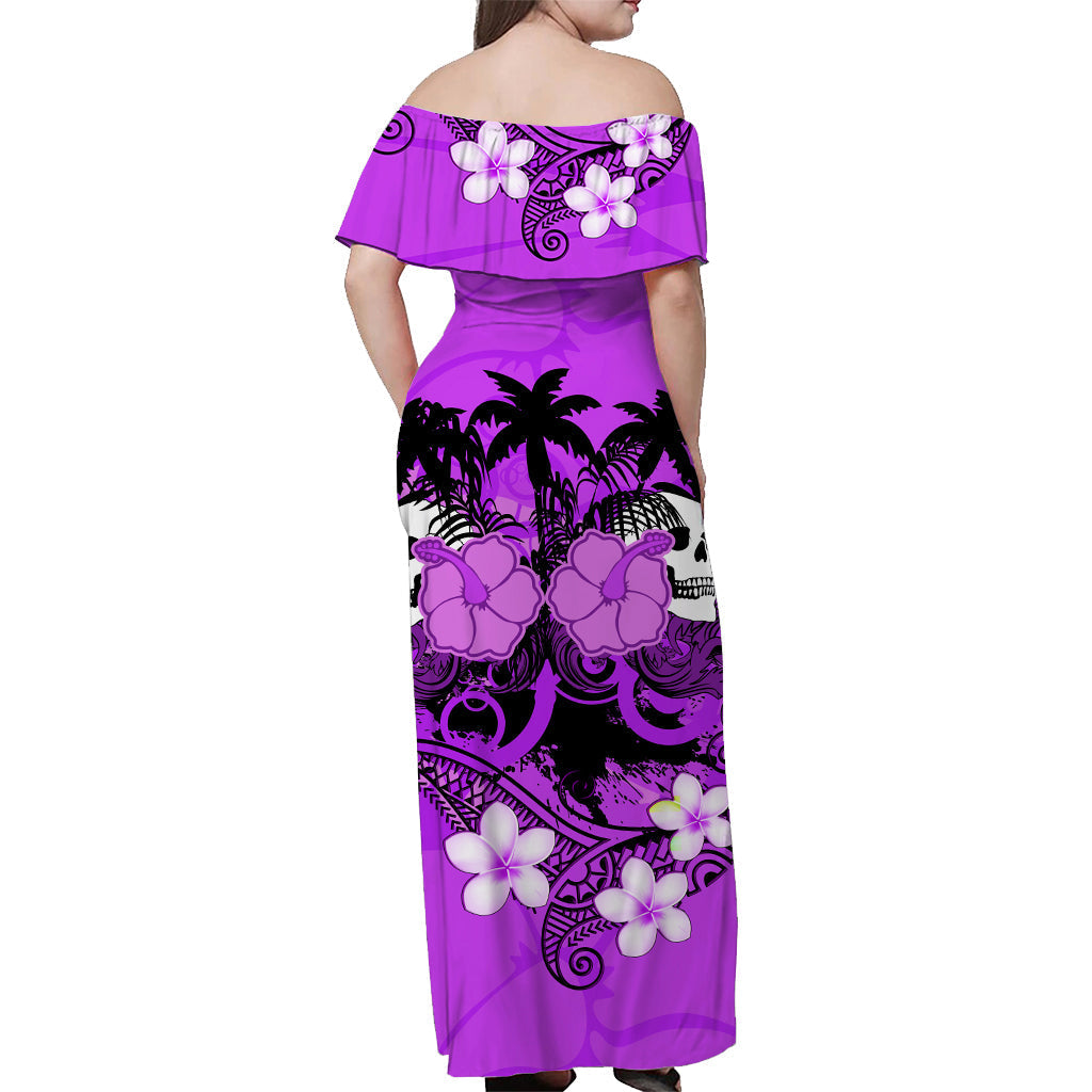 hawaii-skull-off-shoulder-long-dress-mysterious-polynesia-and-purple-flowers